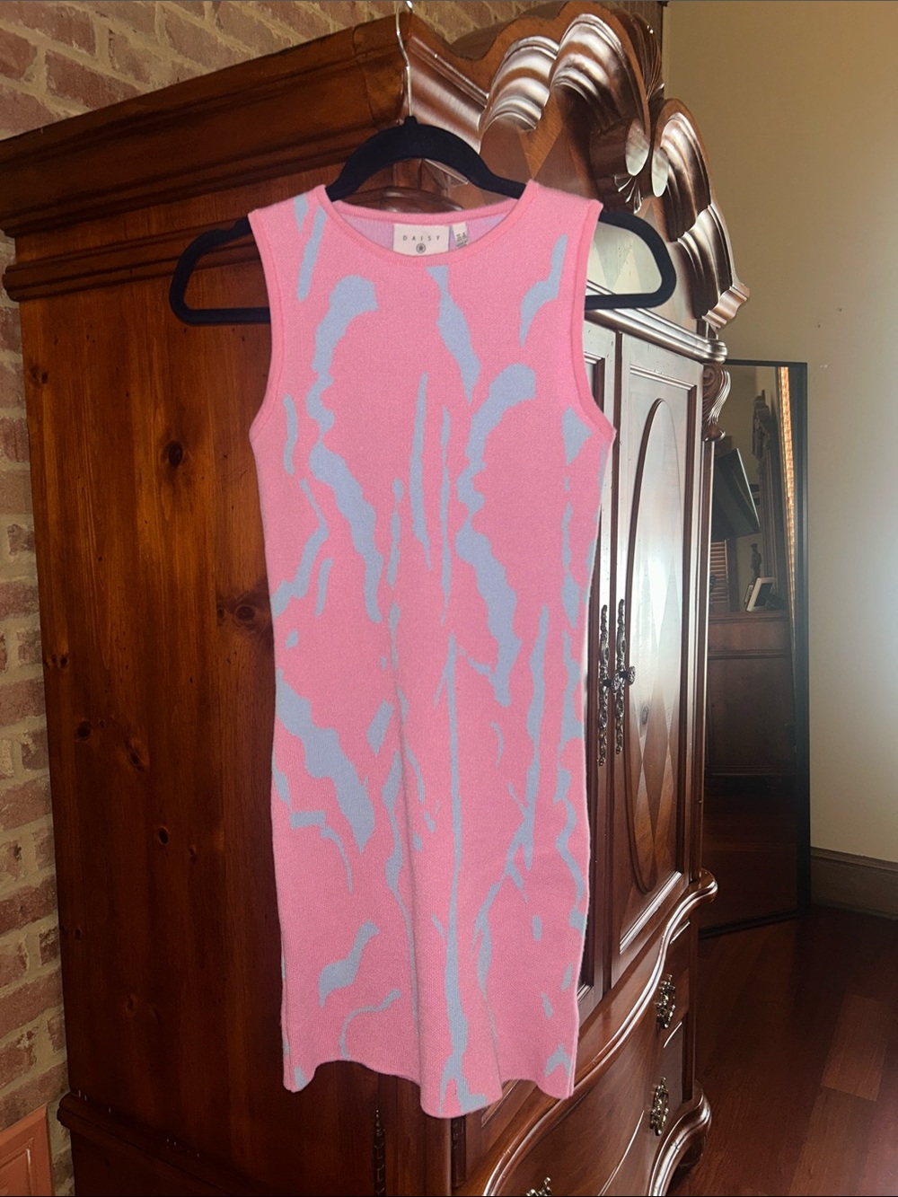 DAISY Contrast-Pattern Pink Knit Mini Dress